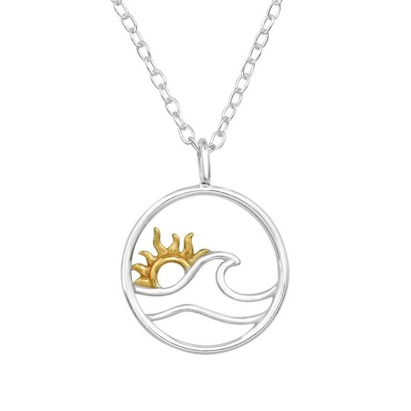 Sterling Silver Two Tone Ocean Wave Necklace - Picture 1 of 9